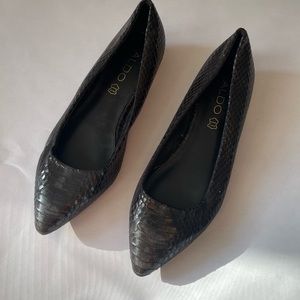 pointed snakeskin flats